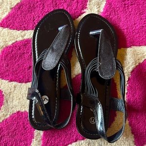 Black Shimmery Sandals (Flat)